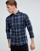 Asos Strech Slim Check Shirt In Blue - Navy