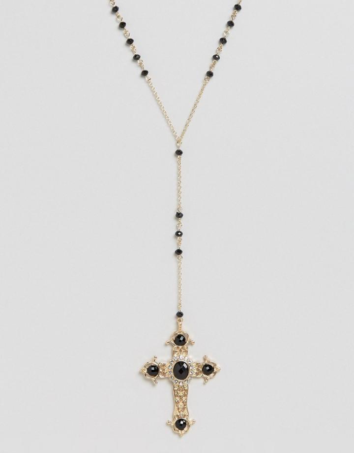 New Look Rosary Cross Pendant Necklace - Gold