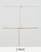 Asos Pack Of 2 Gold Pated And Sterling Silver Fine Choker Necklaces - Multi