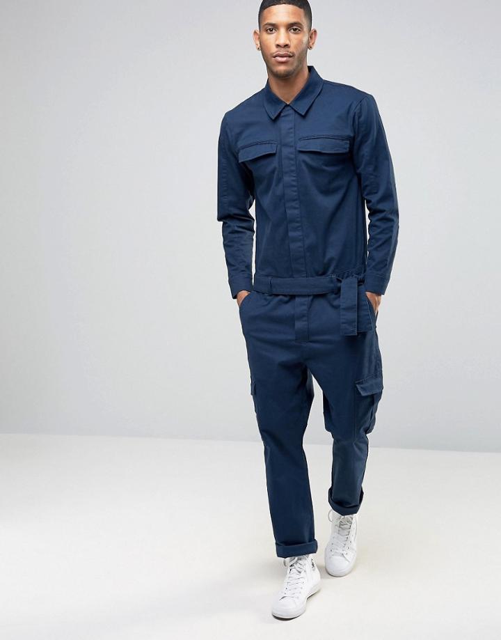 Asos Boiler Suit With Cargo Pockets In Navy - Navy