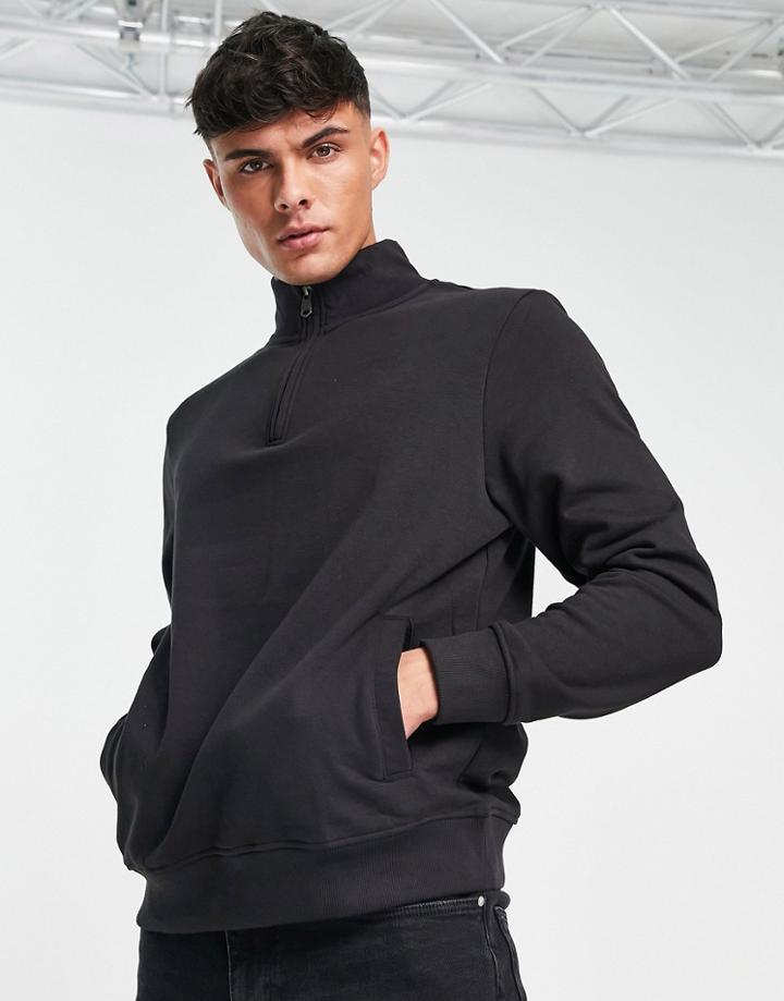 Threadbare 1/4 Zip Sweatshirt In Black