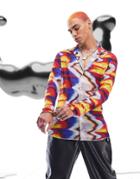 Asos Design Stretch Skinny Longline Shirt In Bright Mesh Print-multi