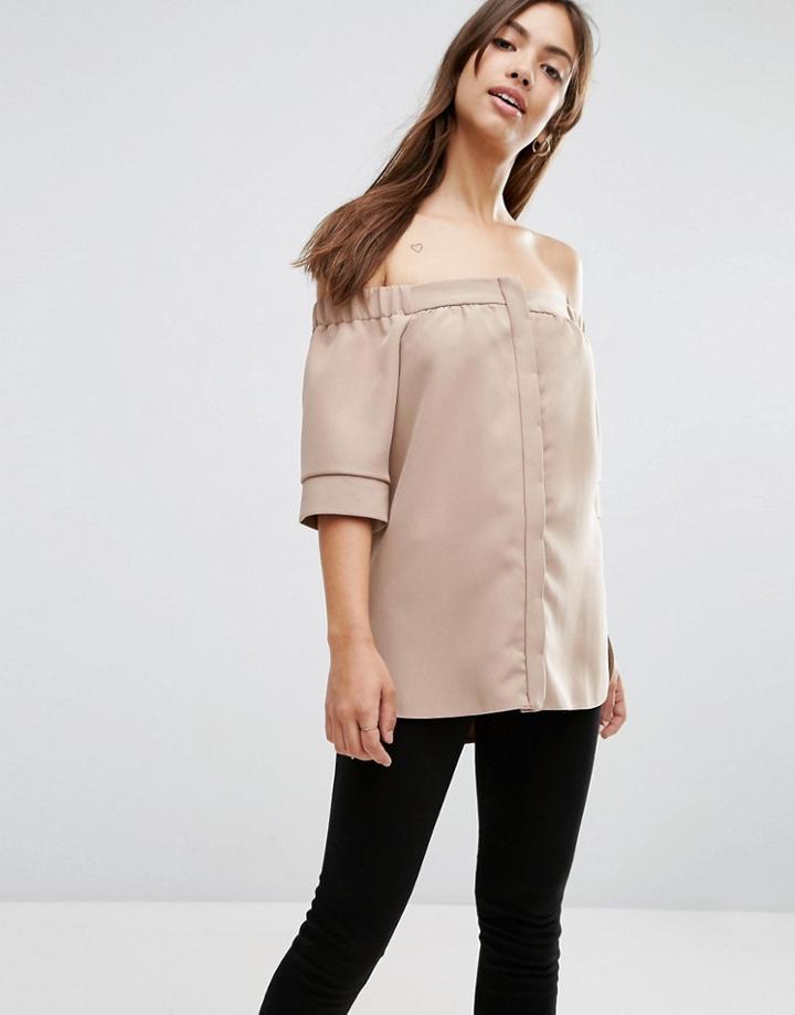 Asos Structured Off Shoulder Top - Mink