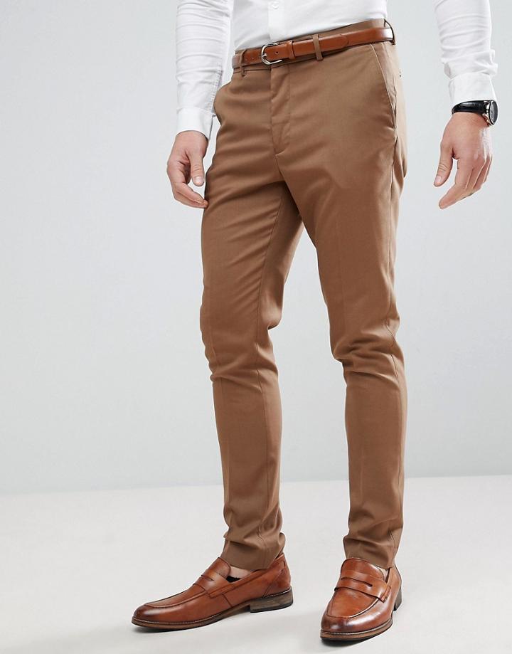 New Look Skinny Fit Suit Pants In Camel - Tan