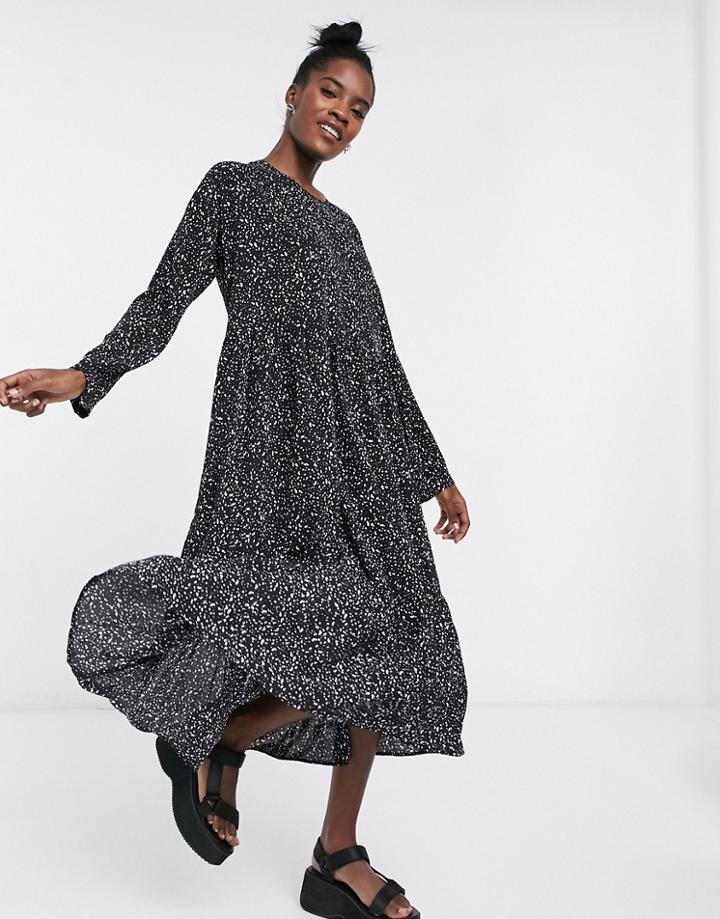 Noisy May Tiered Maxi Dress In Black Smudge Print-multi