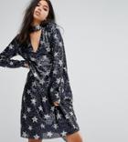 Reclaimed Vintage Extreme Drape Sequin Midi Dress With All Over Star - Navy