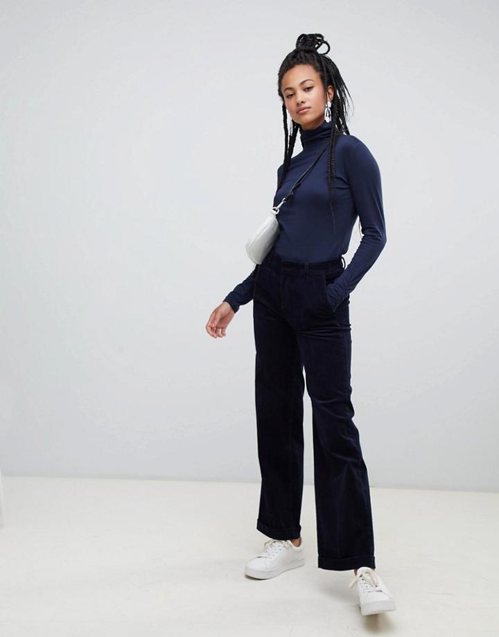 Esprit Wide Leg Cord Pants In Navy - Navy