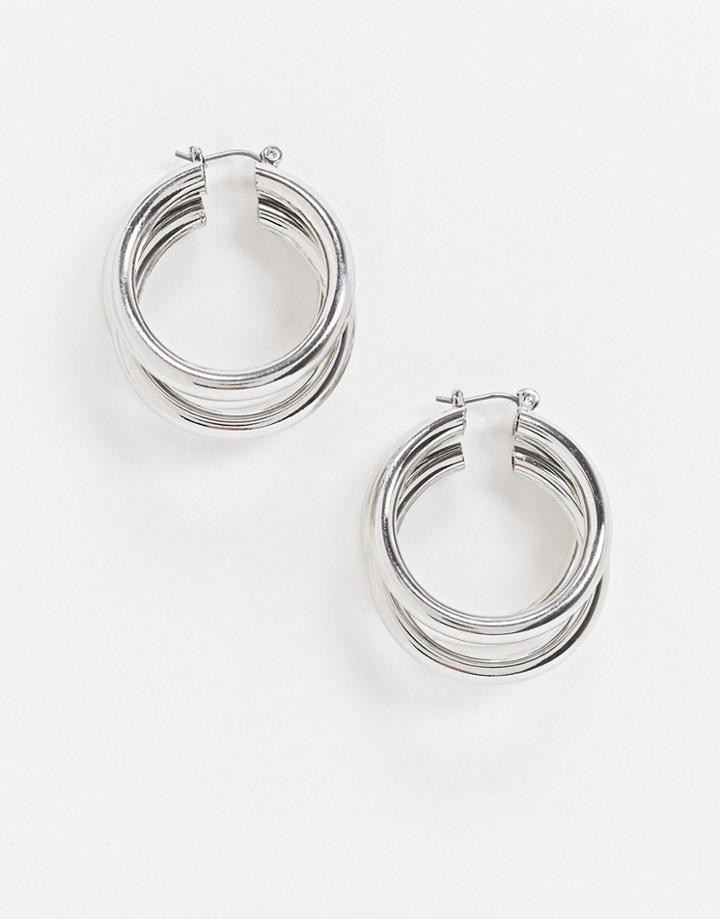 Topshop Chunky Triple Hoop Earrings In Silver