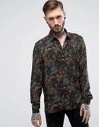 Asos Regular Fit Viscose Shirt In Dark Floral Print-black