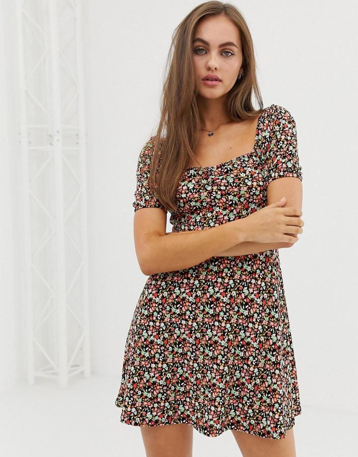 Pull & Bear Square Neck Ditsy Floral Dress - Multi