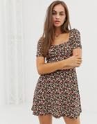 Pull & Bear Square Neck Ditsy Floral Dress - Multi