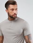 Asos Relaxed Fit T-shirt With Grandad Neck And Stepped Hem In Beige - Brown