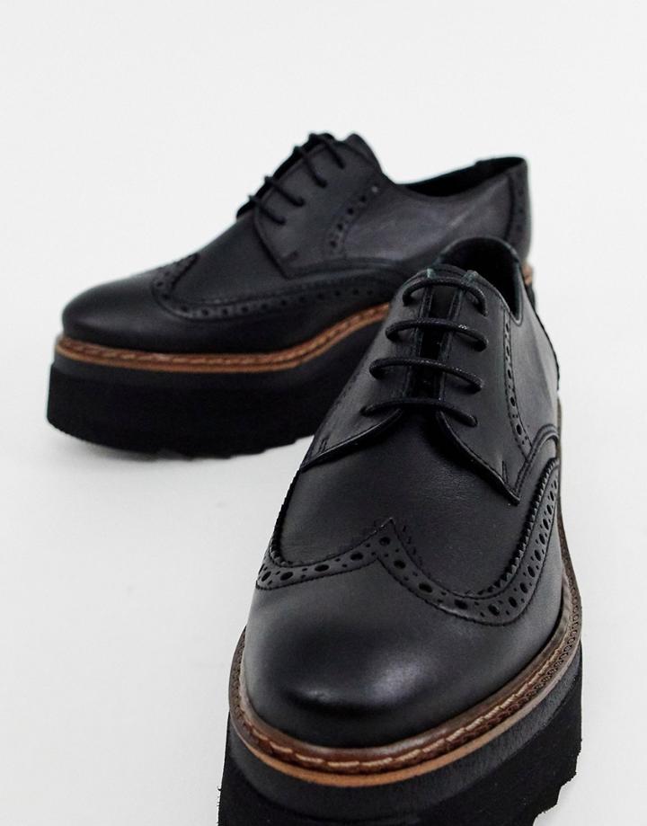 Depp Leather Flatform Brogues - Black