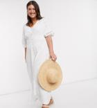 Asos Design Curve Broderie Tea Maxi Dress With Puff Sleeve In White