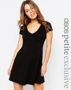 Asos Petite V Neck T-shirt Skater Dress - Black