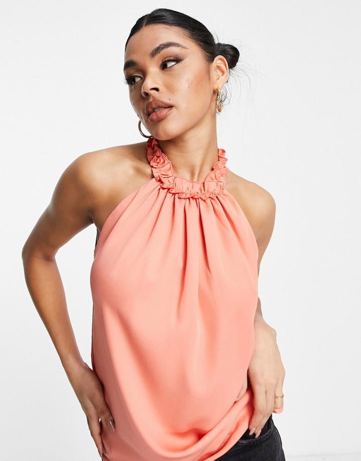 Vesper High Neck Blouse In Coral-pink