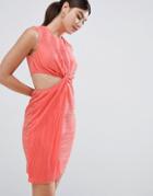 Asos Design Plisse Twist Front Mini Dress - Pink