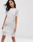 Liquorish Lace Midi Dress With Floral Embroidery - White