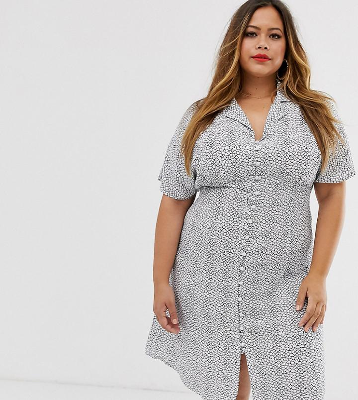 Vero Moda Curve Mosaic Print Button Front Tea Dress - Multi