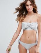 Asos Bridal Satin Bow Bandeau Bikini Top - Silver