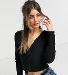 Only Exclusive Cropped Jersey Cardigan With Button Front In Black