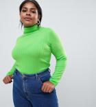 Asos Design Curve Roll Neck Crop Sweater In Rib - Green