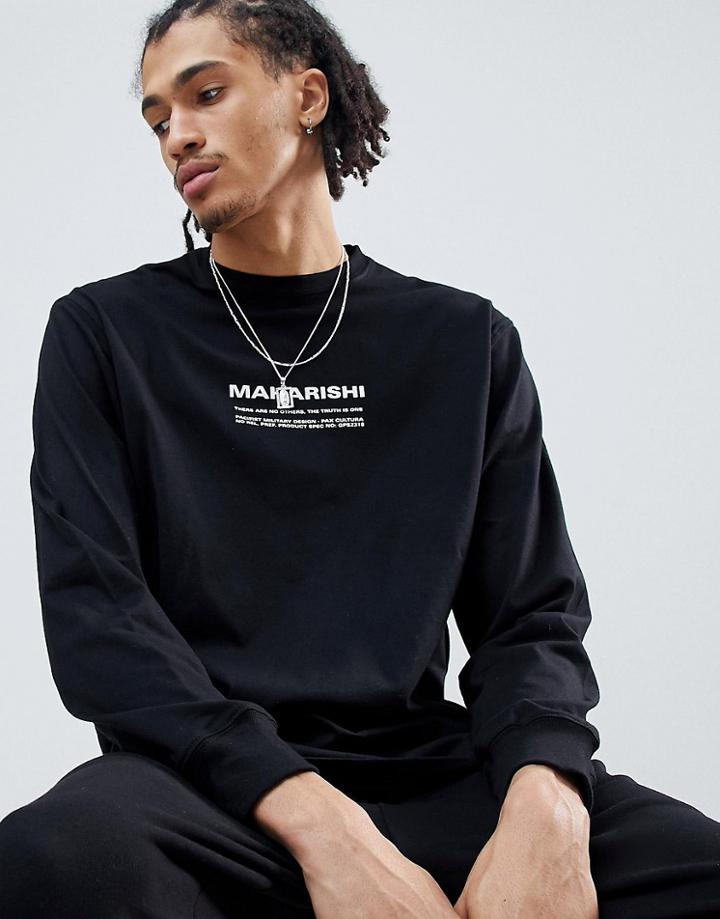 Maharishi Long Sleeve T-shirt With Logo In Black - Black