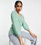 River Island Petite Crystal Button Through Knit Top In Light Green