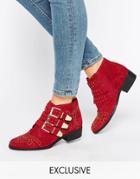 Office Alloy Stud Red Suede Ankle Boots - Red