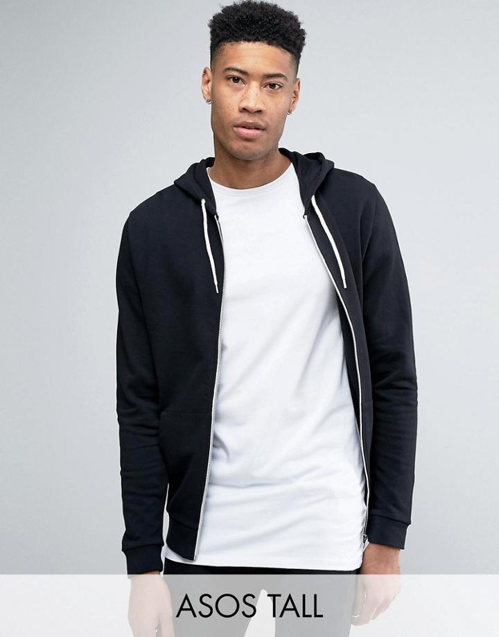 Asos Tall Zip Up Hoodie In Black - Black