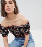 Reclaimed Vintage Inspired Shirred Crop Top In Floral Two-piece - Black