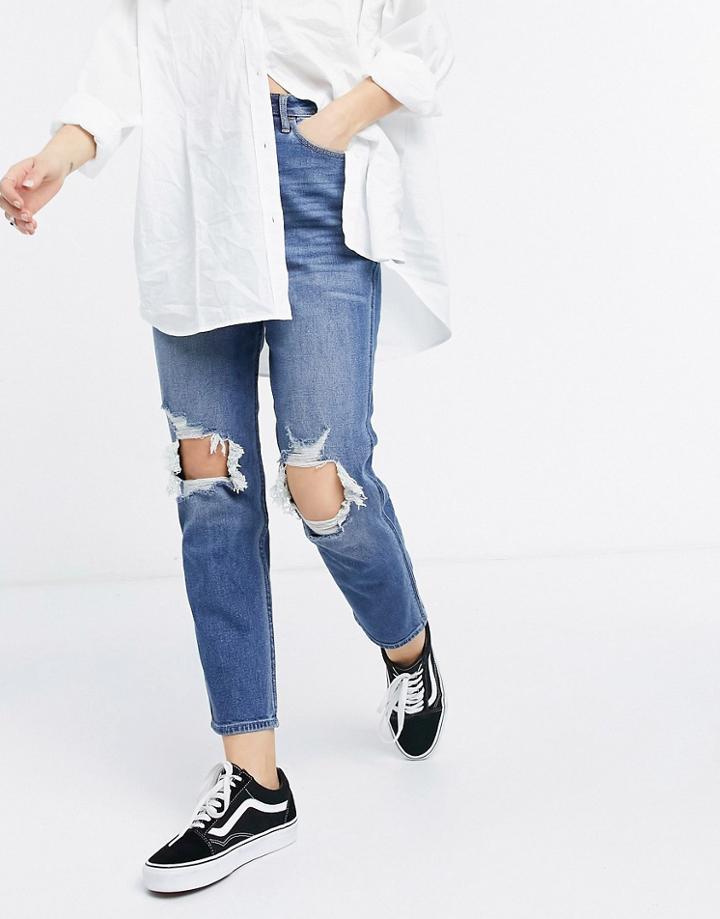 Hollister Curvy Fit High Rise Jeans In Mid Wash Blue-blues