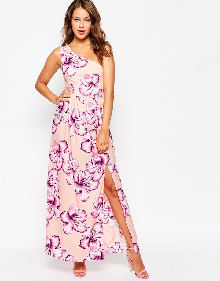 Love One Shoulder Maxi Dress - Pink Floral
