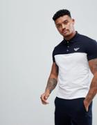 Emporio Armani Slim Fit Color Block Logo Polo In Navy - Navy