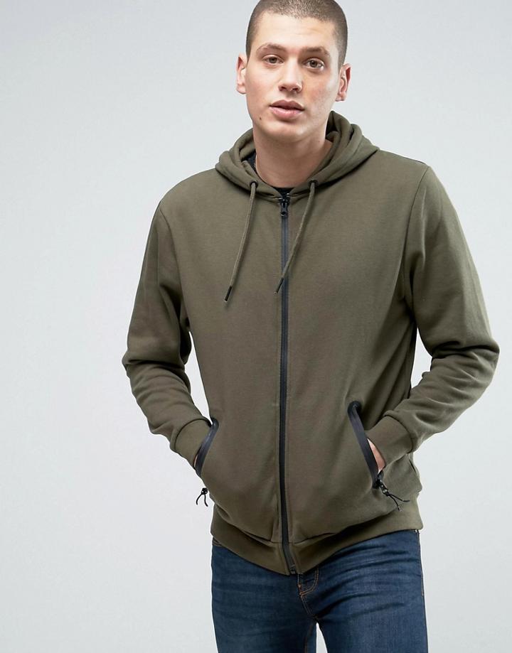 Threadbare Zip Through Hoodie - Green