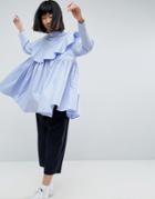 Asos White Oversized Frill Shirt In Plain - Blue