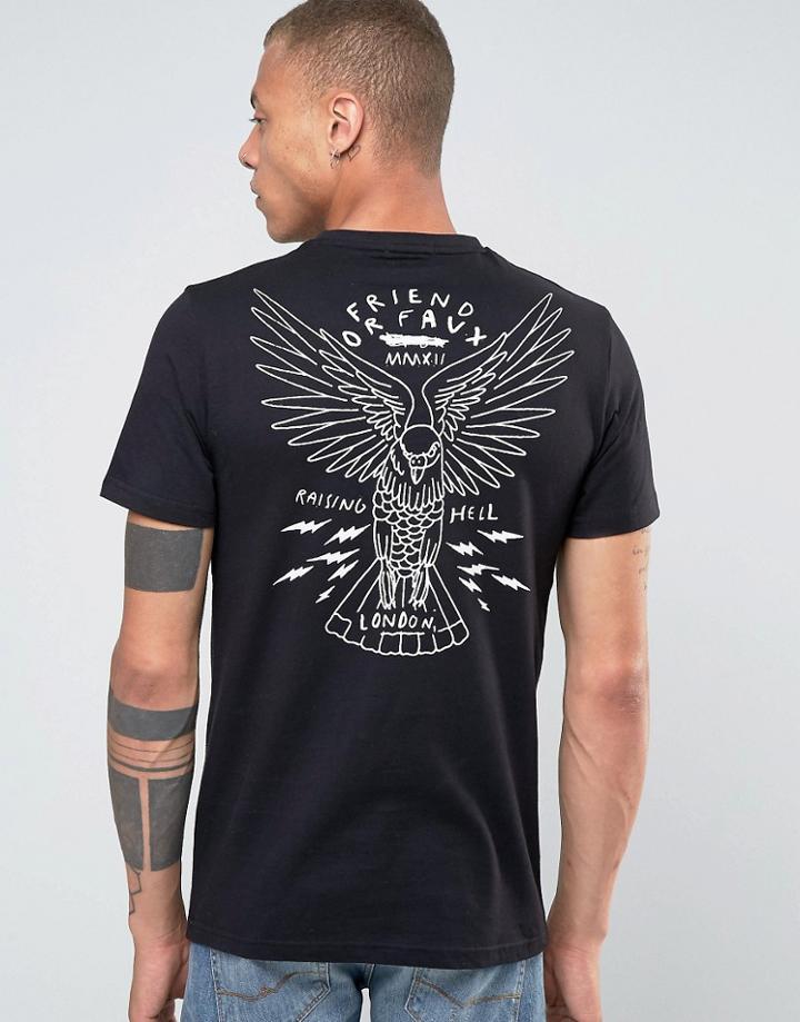 Friend Or Faux Eagle Back Print T-shirt - Black