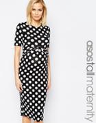 Asos Maternity Tall Bodycon Dress In Spot With Cross Front - Multi