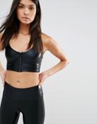 Haute Body Black Foil Zip Crop Top - Black