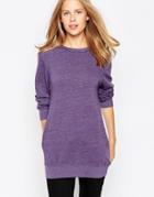 Sundry Ribbed Sleeve Long Sleeve Sweatshirt - Plum Purple
