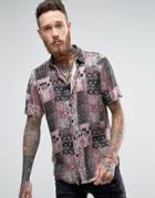 Asos Regular Fit Viscose Shirt In Vintage Print - Pink