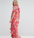 Asos Maternity Maxi Tea Dress With Ruffle Detail In Floral Print - Red