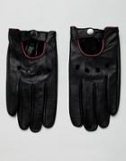Asos Design Leather Touchscreen Driving Gloves In Black With Red Piping