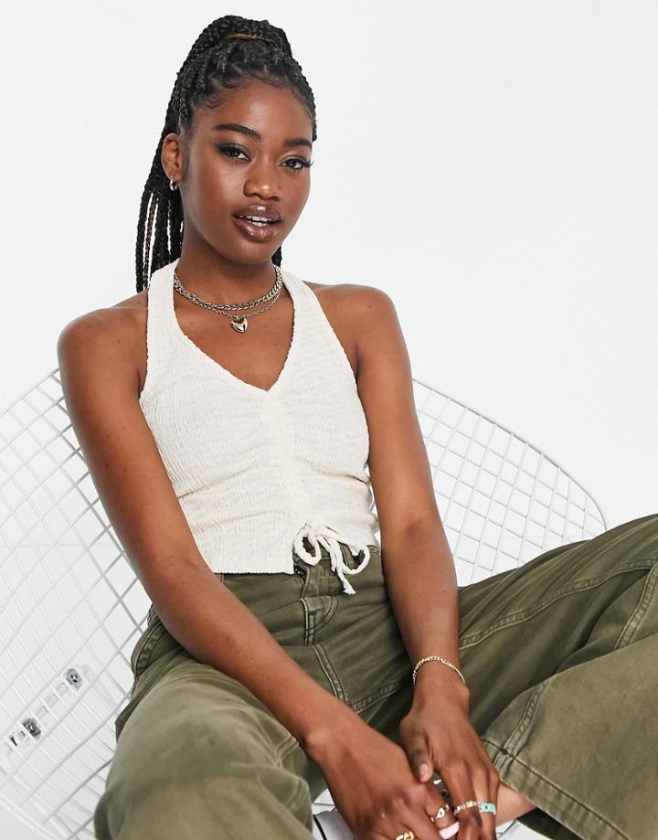 Stradivarius Textured Gathered Halter Top In Natural-neutral