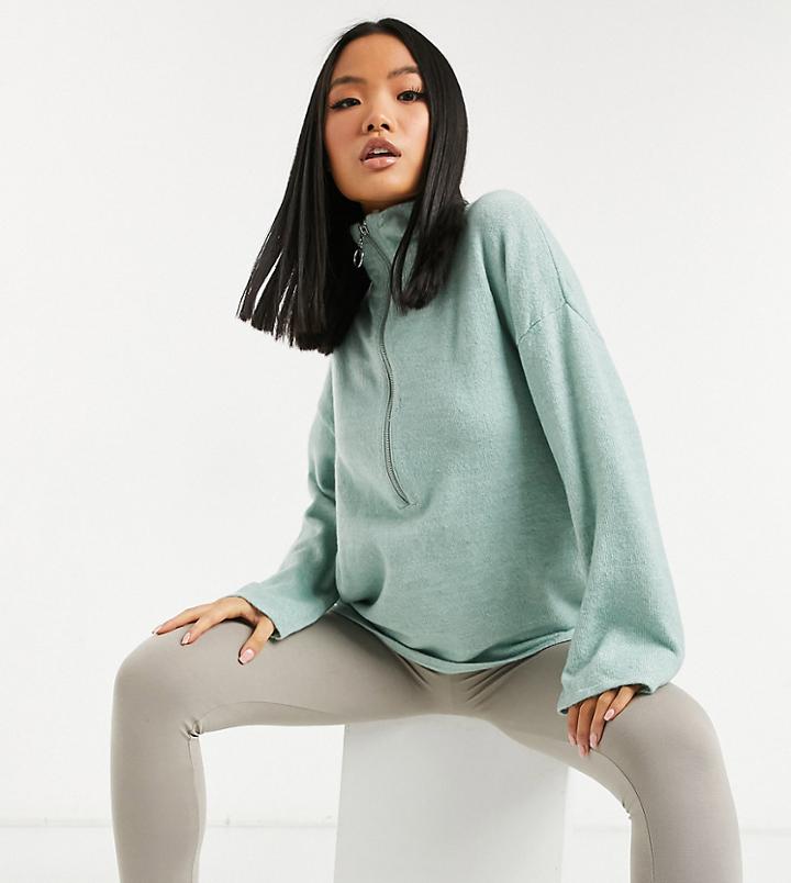 Asos Design Petite Sweater With Zip Through And Wide Sleeves In Blue-blues