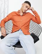 Farah Slim Fit Long Sleeve Shirt In Orange