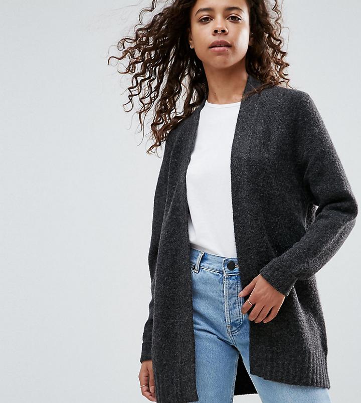 Asos Petite Chunky Knit Cardigan In Wool Mix - Gray