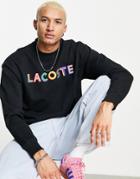 Lacoste Graphic Text Sweatshirt In Black