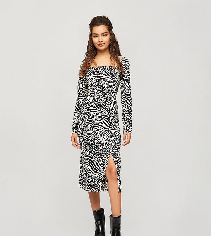 Miss Selfridge Petite Animal Print Midi Dress-brown