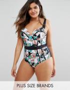 City Chic Floral Contour Underwired Swimsuit - Multi